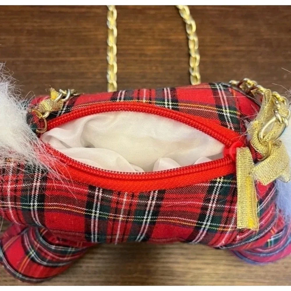 Blueberi Boulevard Girls 4T Red Dress Satin, Sheer & Glittery w/Plaid Pony‎ Tote